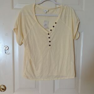 Yellow Button-Down Women's Top Thin Tee